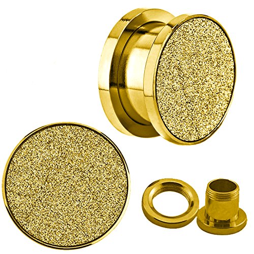 Yellow Gold Sandpaper Texture Top Screw Fit Anodized Surgical Steel Ear plugs / ear tunnels