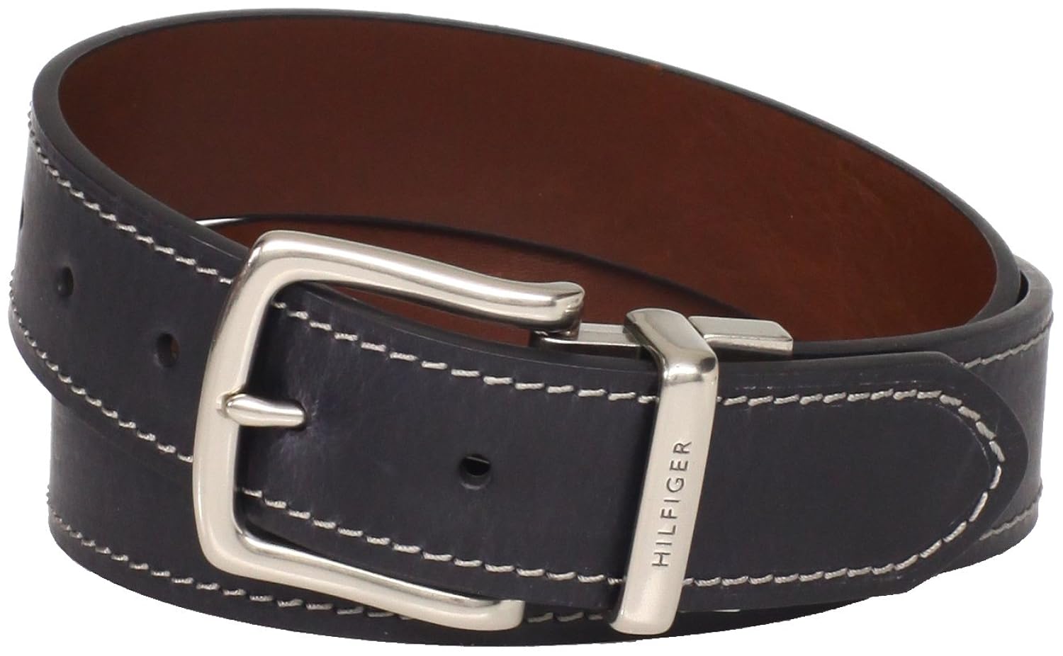 tommy hilfiger mens contrast-stitching jean belt