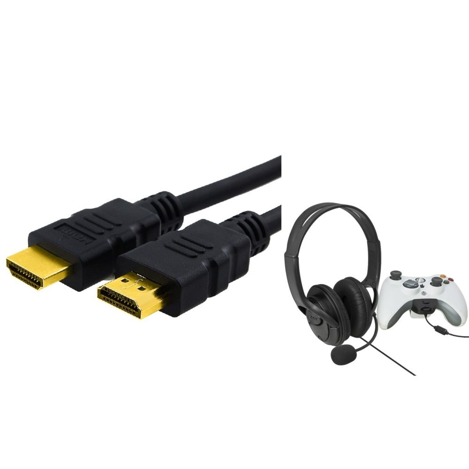 

Insten® Black Headset With Noise Canceling Microphone + 6Ft M/M HDMI Cable Compatible With Xbox 360
