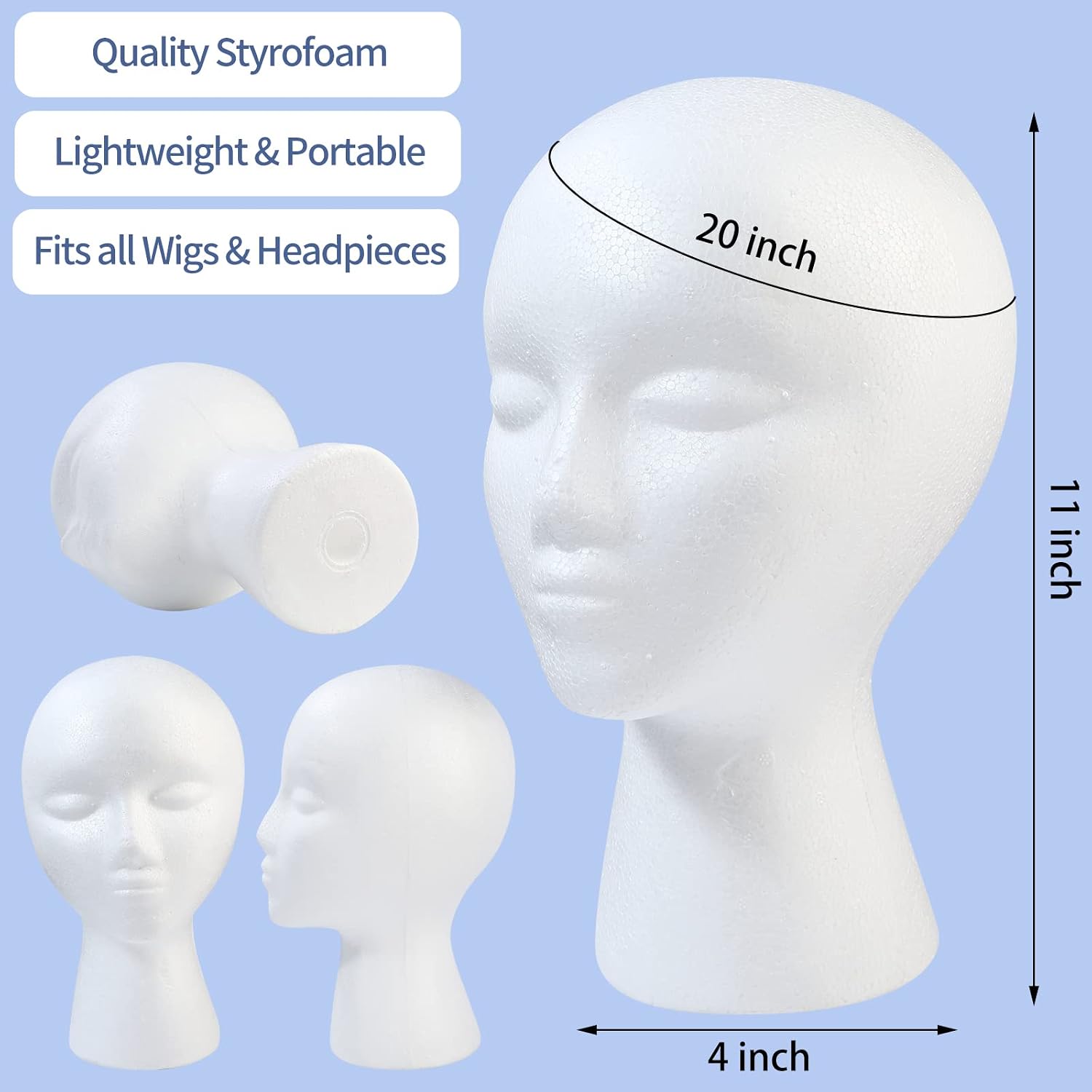 3 Pcs Foam Wig Head, Styrofoam Mannequin Head With Female Face For Multipurpose Wigs Display Stand, Model, Mask, Hat Display Stand, Art Work Painting_voghion.com