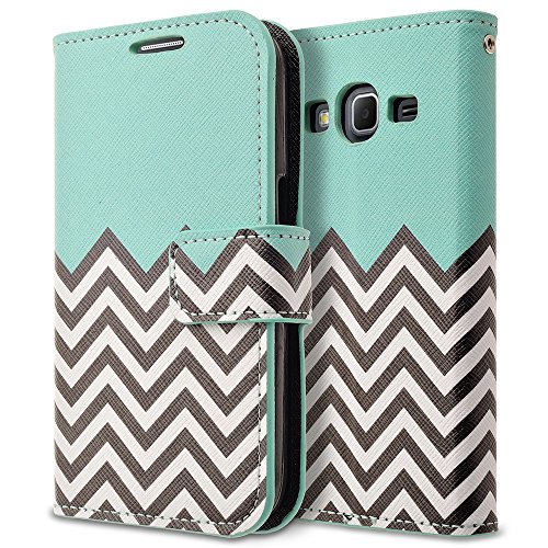 Galaxy Core Prime G360 Case, Galaxy Prevail LTE Case, RANZ Stylish Design Deluxe PU Leather Folio Flip Book Wallet Pouch Case Cover (Teal Waves) For Samsung Galaxy Core Prime G360 / Samsung Galaxy Prevail LTE