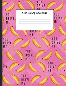 Composition Book: Whimsical Bananas on a Pink Diamond Background, 200 Pages, College Ruled (7.44" x 9.69")