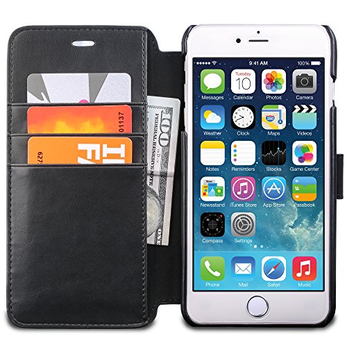 iPhone 6 Case iPhone 6S Case OCASE [Free Tempered Glass Screen Protector Included] Wallet Leather Case For Apple iPhone 6/6S Devices - Black