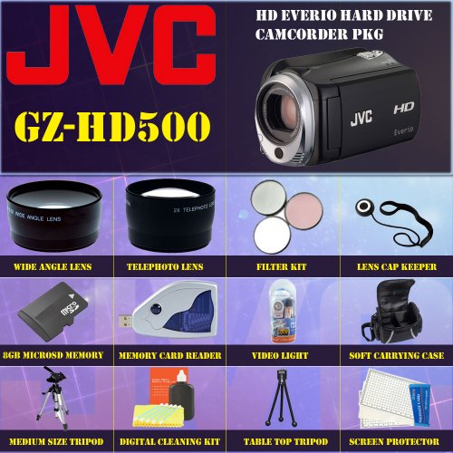 JVC GZHD500 HD Everio Hard Drive Camcorder + Wide Angle Lens Telephoto