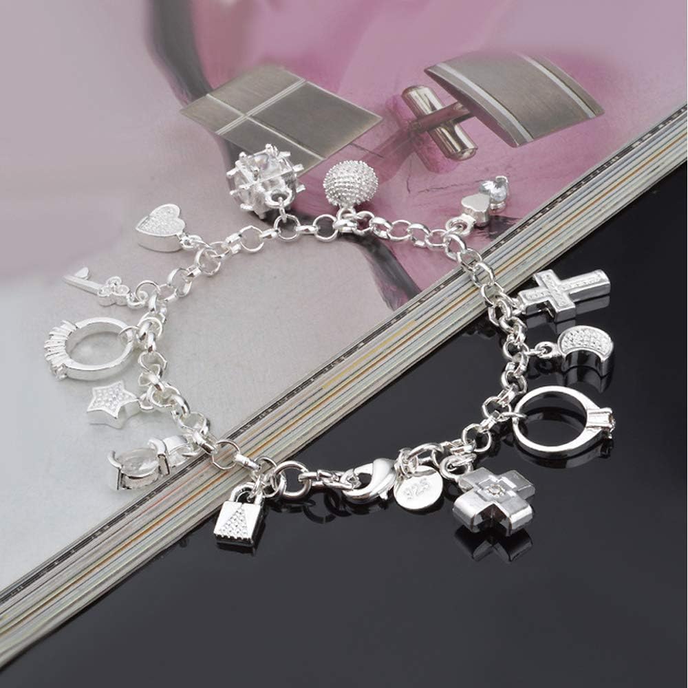 Bracciale Aeora S925 in argento con tredici pezzi pendenti per donna, regalo braccialetti e braccialetti gioielli_voghion.com