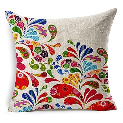 Poens Dream Housse de Coussin, Beautiful Flowers Printed Cotton Linen Decorative Pillow Cushion Cover, 17.7 x 17.7inches