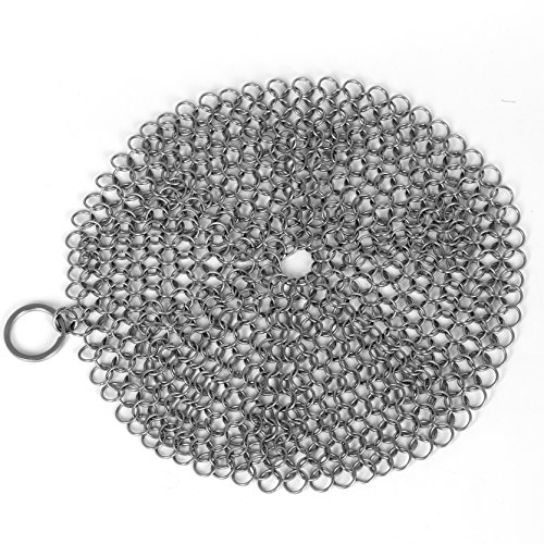 CoZroom Stainless Steel Chainmail Scrubber Safe for Iron Pans Stainless Steel Anodized and Glass Cookware-7x7 Inch Round