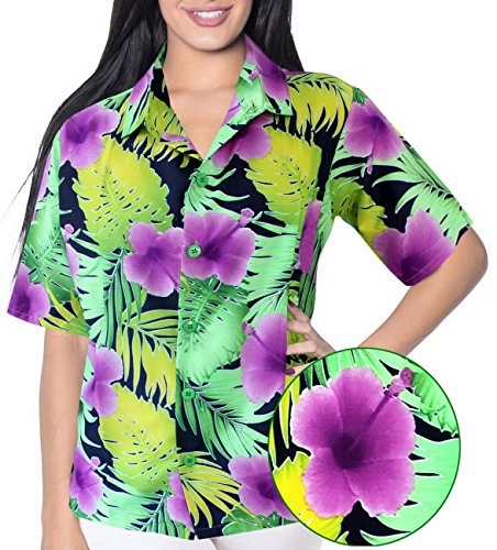 Aloha Hawaiian Floral Beach Blouse Casual Tank TOP Women's Camp Shirt Violet
