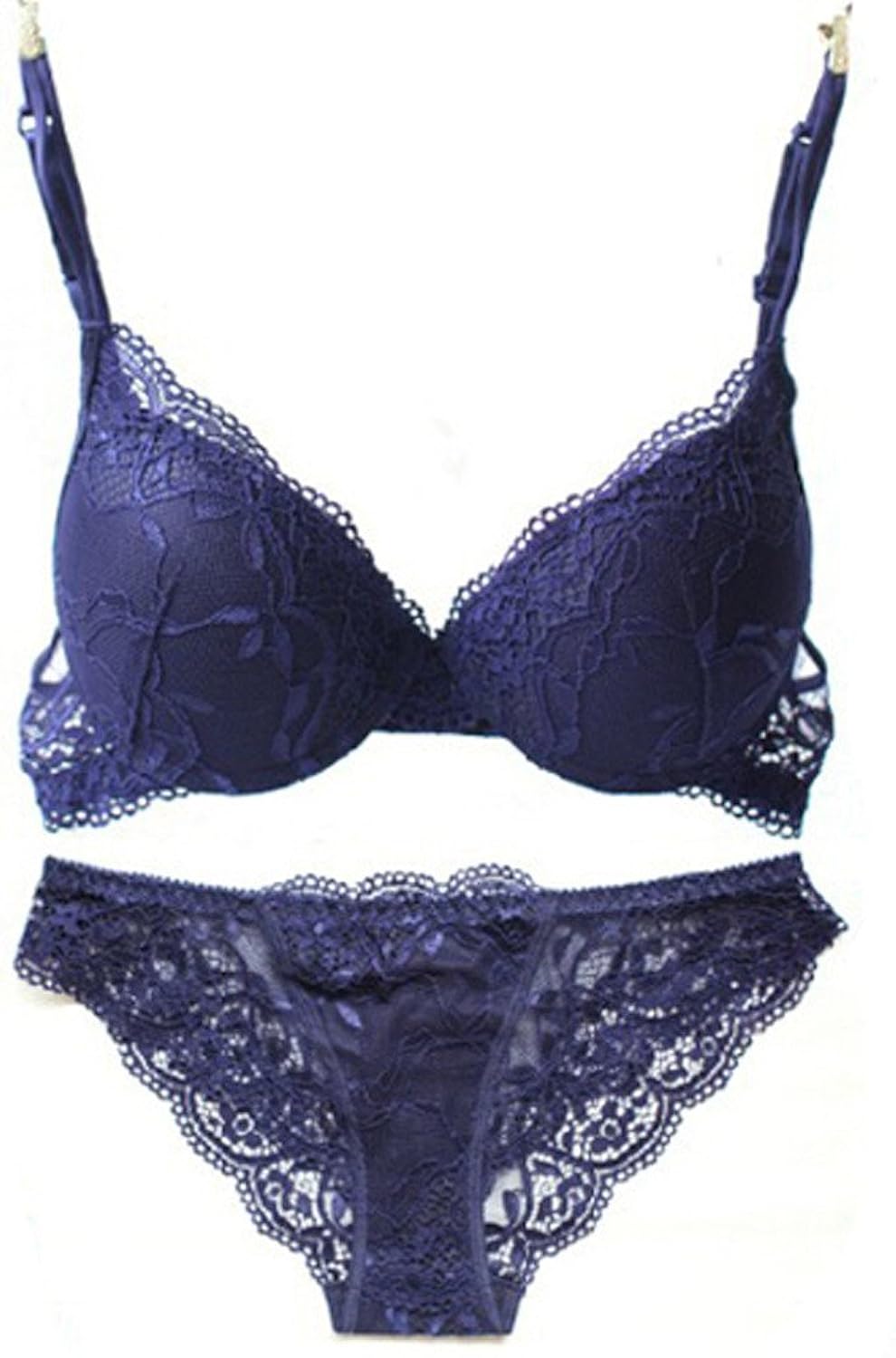 

ZE Women's Solid Lace Push up Bra Set