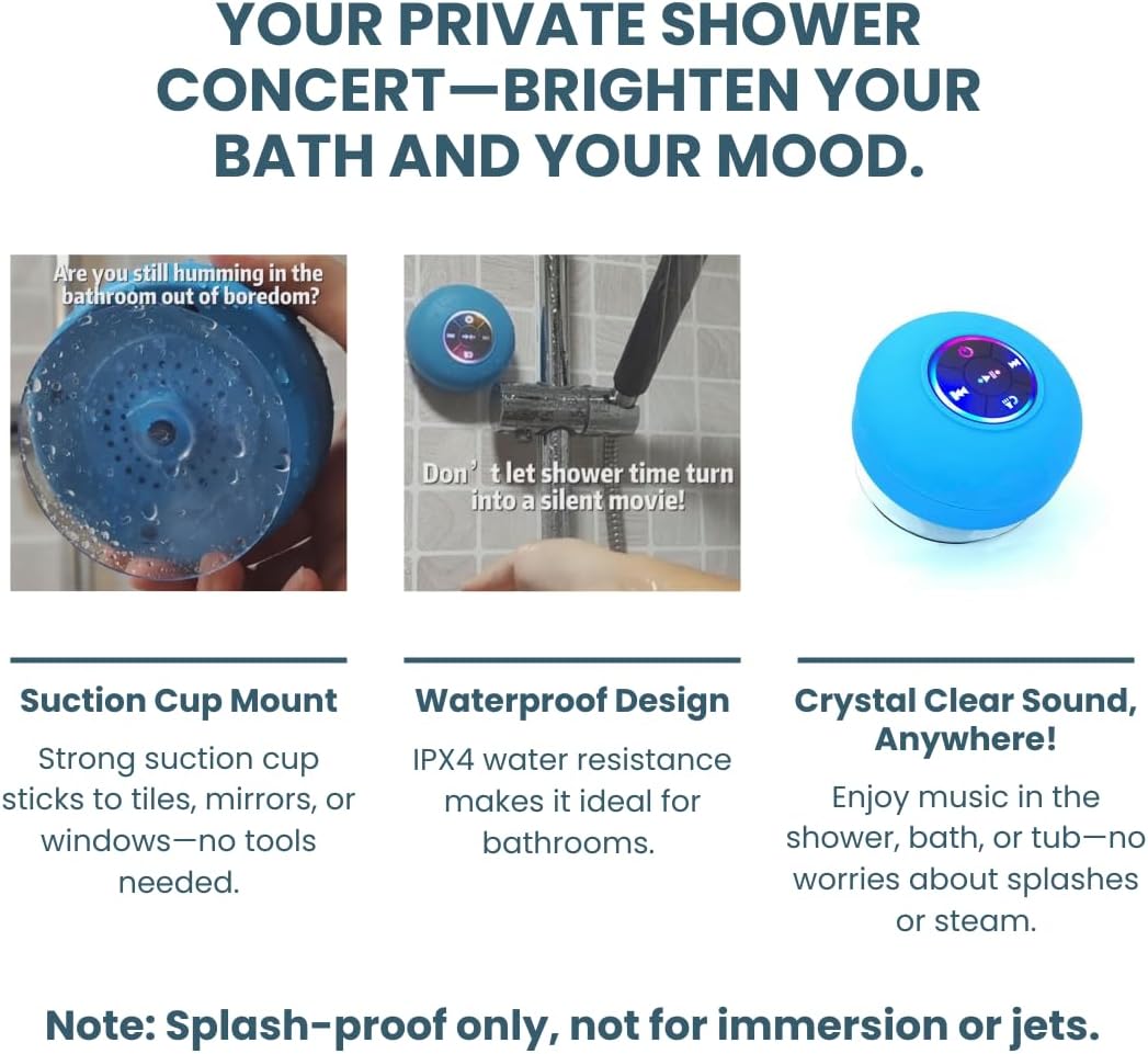 Bluetooth Shower Speaker With LED – Portable Wireless Mini Speaker With Mic & Suction Cup, IPX4 Water Resistant For Shower, Travel,Pool,River Floating_voghion.com