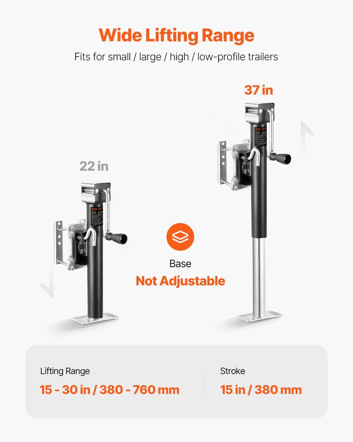 VEVOR Trailer Jack, 2500 Lbs Dynamic Load Capacity, Heavy Duty Swivel Bolt-on Trailer Jack With Ergonomic Handle, 15-inch Vertical Travel, Suitable_voghion.com
