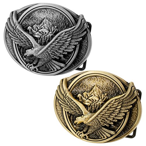 Buckle Rage Men's Flying Soaring Eagle Over Mountains Country Oval Belt Buckle