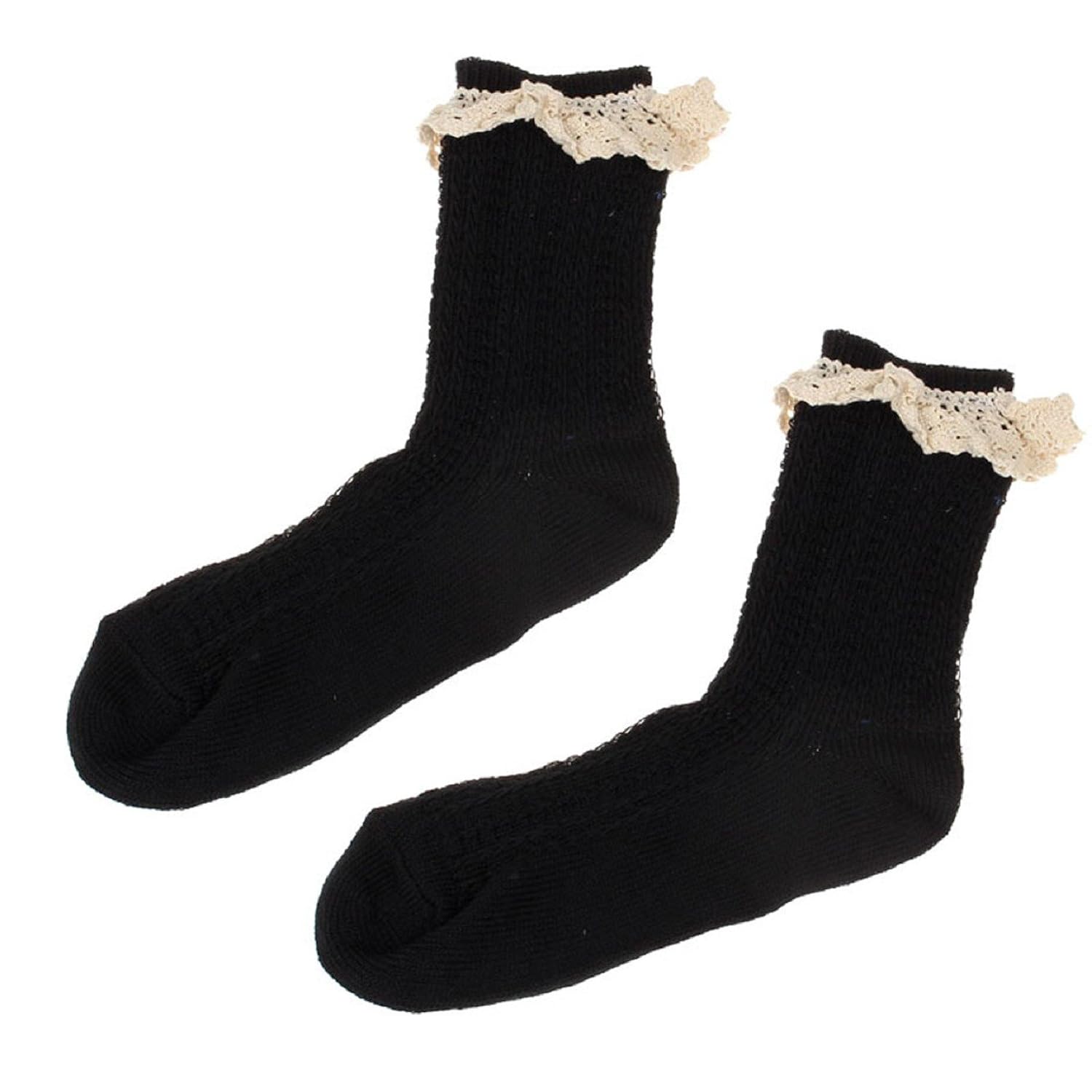 

Coromose Women Girl Crochet Lace Trim Cotton Knit Footed Leg Stocking Socks