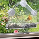 Planet Homeware Window Bird Feeder - Large Clear Beautiful Design - With Heavy Duty Window Mount Suction Cups - See Through & Squirrel Proof - Acrylic Seed Catcher For Outside House - Perfect Gift