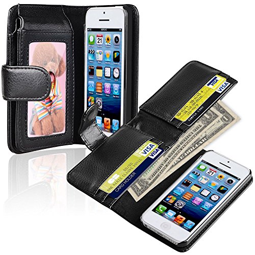 Insten® Wallet Leather Case compatible with Apple® iPhone 5C, Black