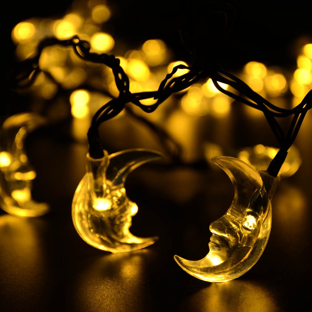 

LuckLED Solar Powered LED Christmas Lights, 20ft 30 LED Moon String Lights for Outdoor, Gardens, Homes, Wedding, Christmas Party, Waterproof (Warm White)