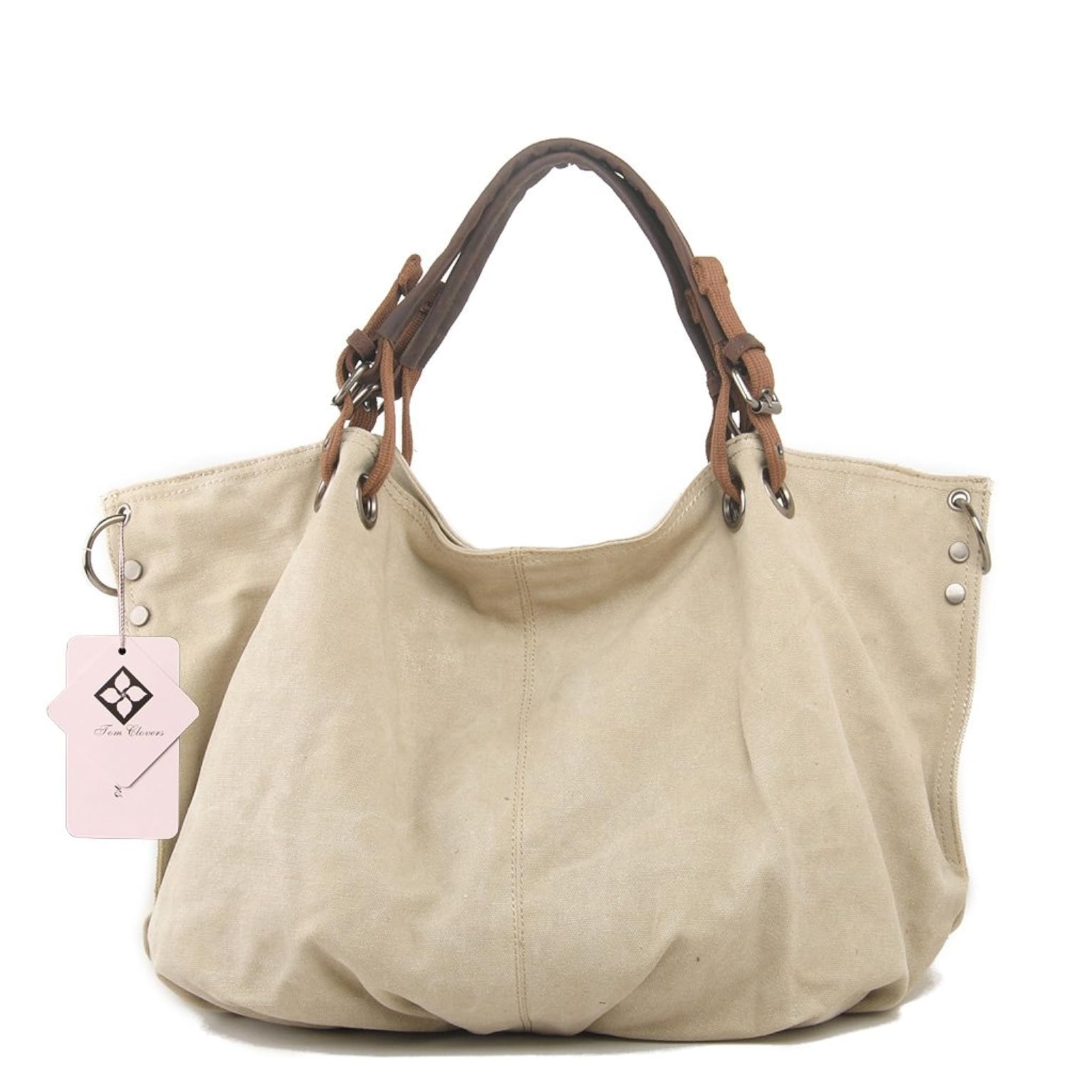 

Tom Clovers Summer New Women's Classy Look Canvas Oversized Vintage Hobo Simple Style Top Handle Genuine Leather Tote Handbag Shoulder Weekender Crossbody Bag