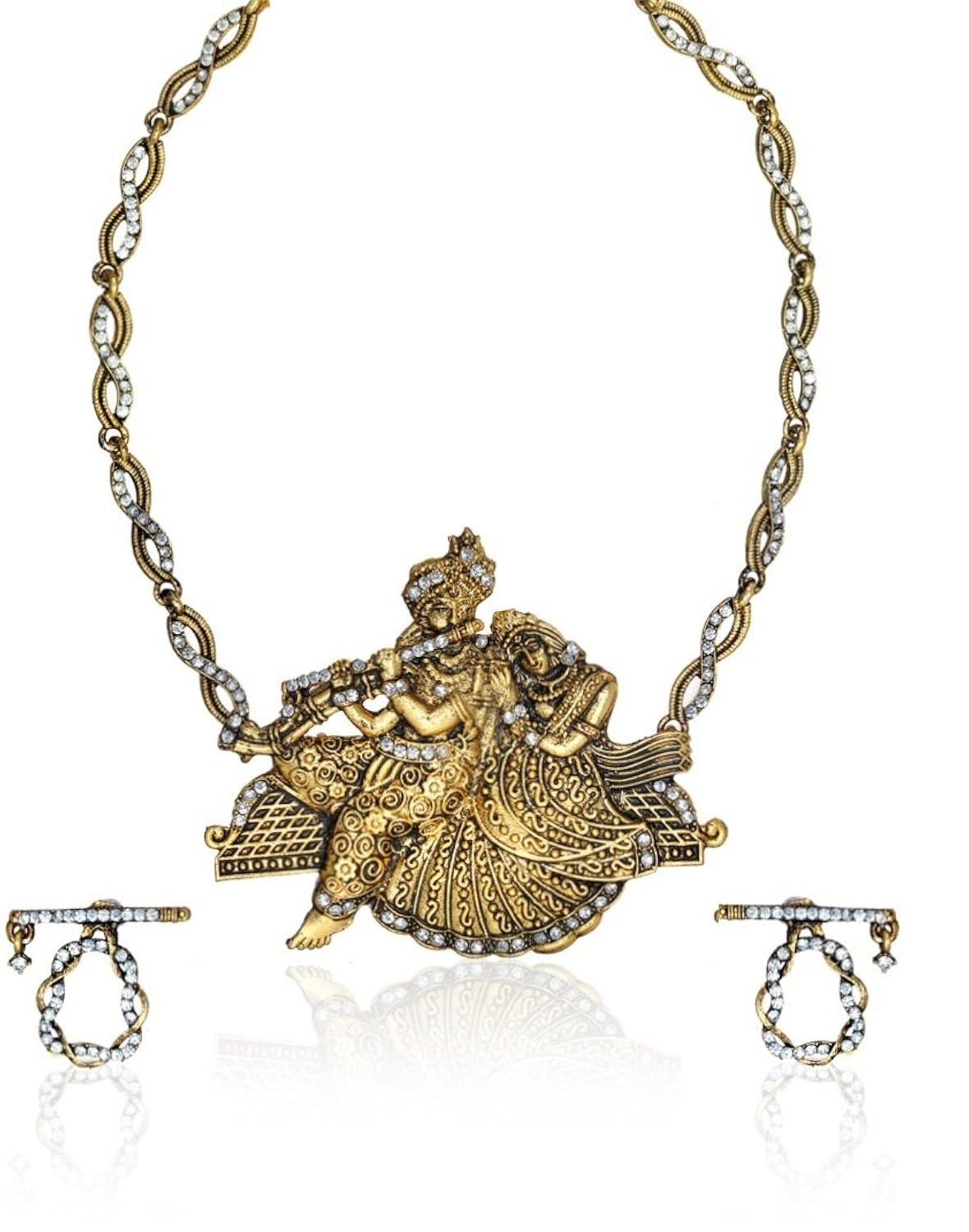 Zaveri Pearls Gold Non-Precious Metal Necklace & Earrings Set