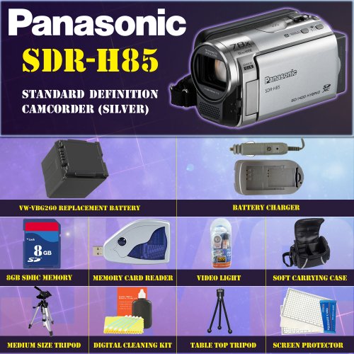 Panasonic SDRH85 Standard Definition Camcorder (Silver) + 8GB SDHC