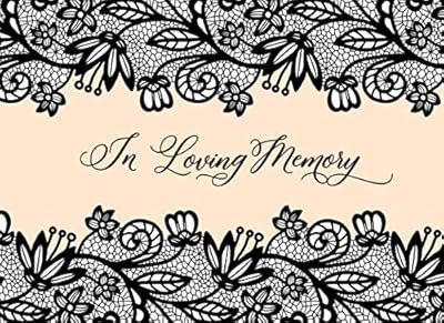 In Loving Memory: Black & Peach Lace Funeral Guest Book