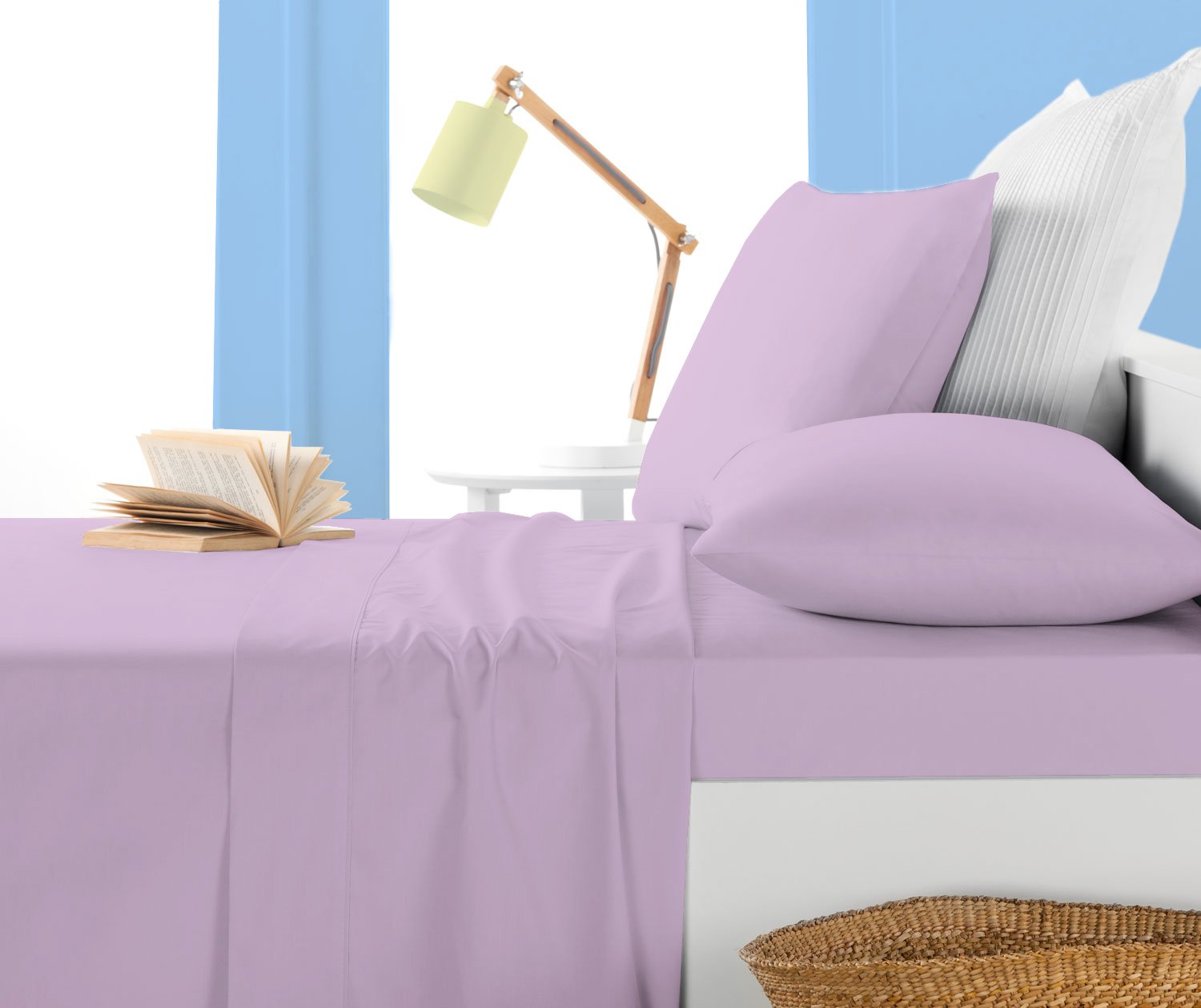 

LACASA BEDDING 600 TC Pima Cotton Fitted sheet Italian Finish Solid ( Short Queen ,Lavender )