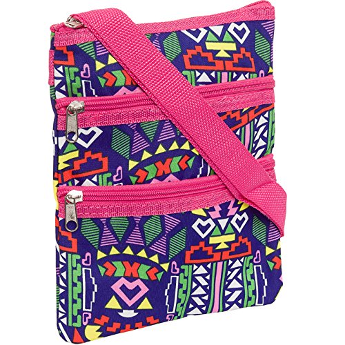Womens Aztec Crossbody Swingpack Bag w/ Pink Trim (Blue)