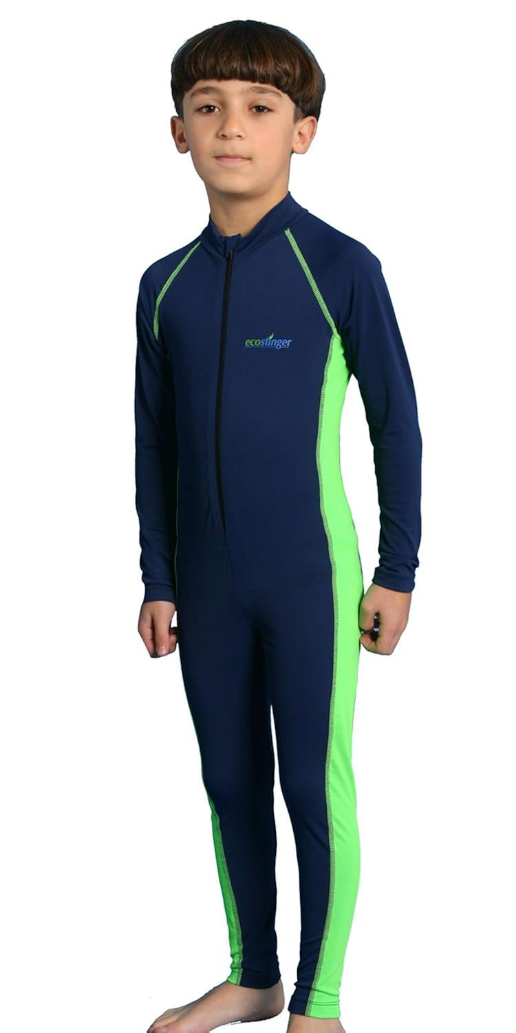 

Boys sun protection swimwear stinger suit full body navy lime