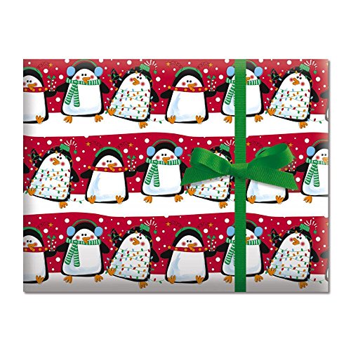 Festive Penguins Jumbo Rolled Gift Wrap- 72 sq. ft