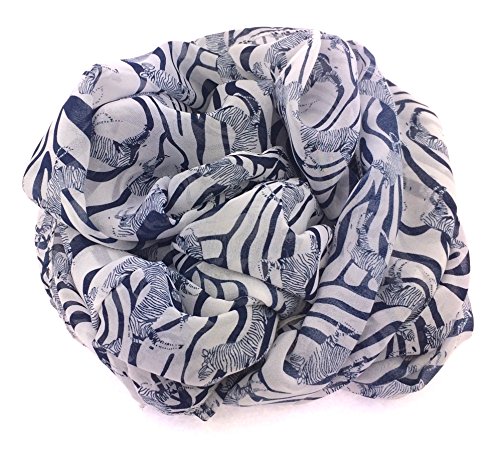 NB24 Damen Loop Schal (S16-53), Endlosschal, Rundschal, Sommerschal, Schlauchschal, wollweiß dunkelblau, Animal Print, Zebra, Damenmode, Damenbekleidung, Damenschal, Tuch
