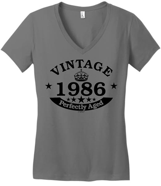 30th Birthday Party Supplies 30th Birthday Gift Vintage 1986 Perfect Aged Crown Juniors Vneck Medium Grey