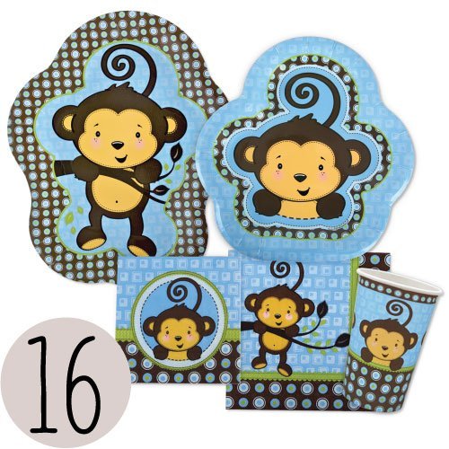 Monkey Boy - Party Tableware Plates, Cups, Napkins - Bundle for 16