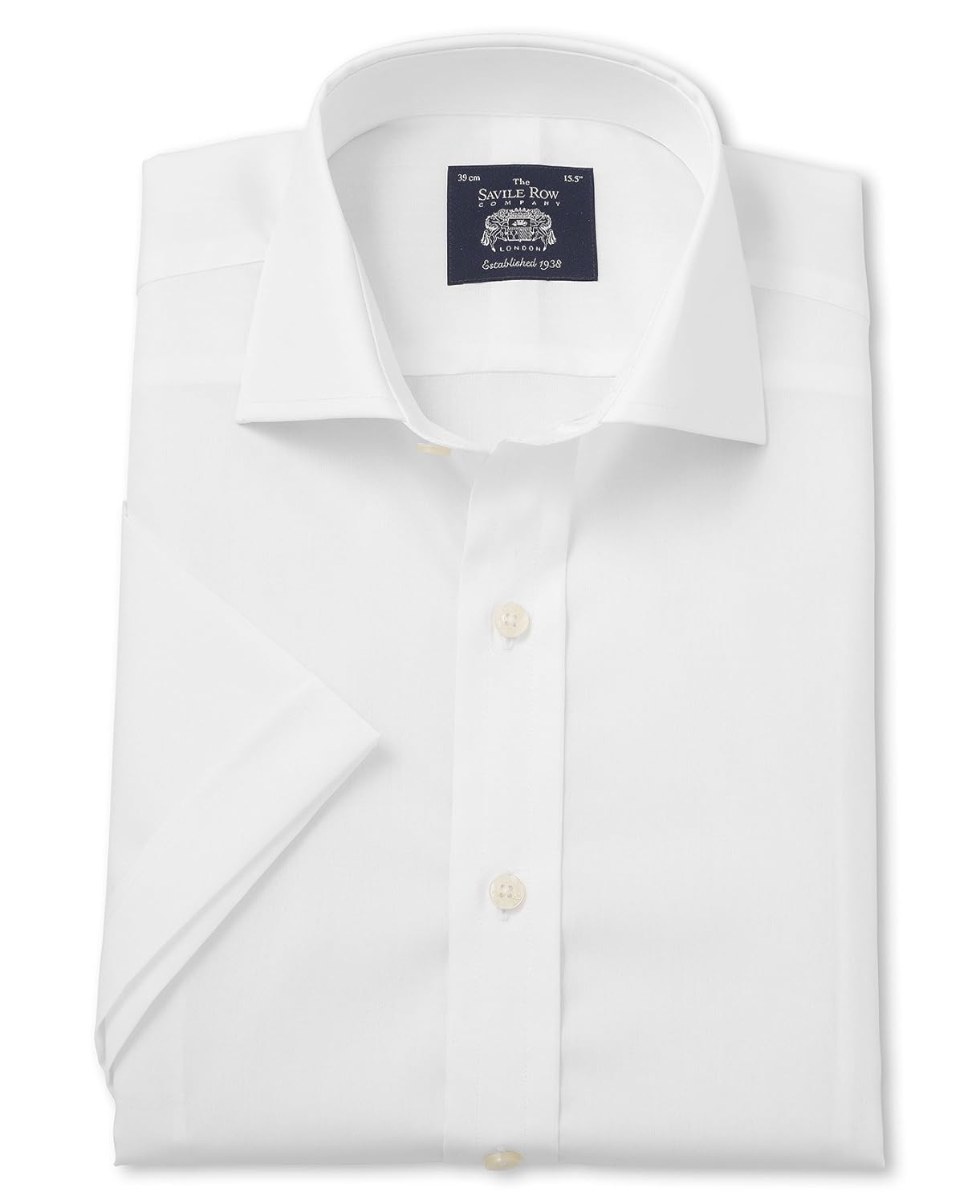 

Savile Row Mens White Fitted Short Sleeve Dress Shirt Neck Size 16"