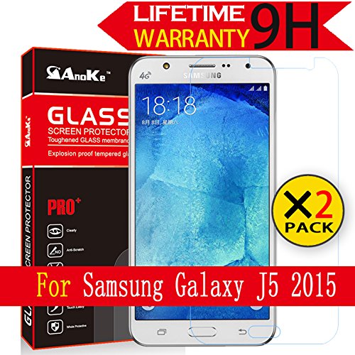 Galaxy J5 Glass Screen Protector, (J500F 2015)[2 Pack] AnoKe [Lifetime Warranty](0.3mm 9H 2.5D) Best Tempered Glass Screen Protector Film Shield Guard For Samsung Galaxy J5 J500F 2015 Glass 2Pack