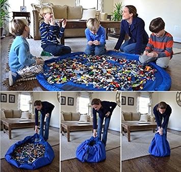 NEWSTYLE Childrens Play Mat and Toys Storage Bag - 60inch Kids Playbag Toys Organizer Quick Pouch. Great for Storing Small and Medium Size Toy like LEGOS - Simple, Portable, Sturdy! by Easy Style
