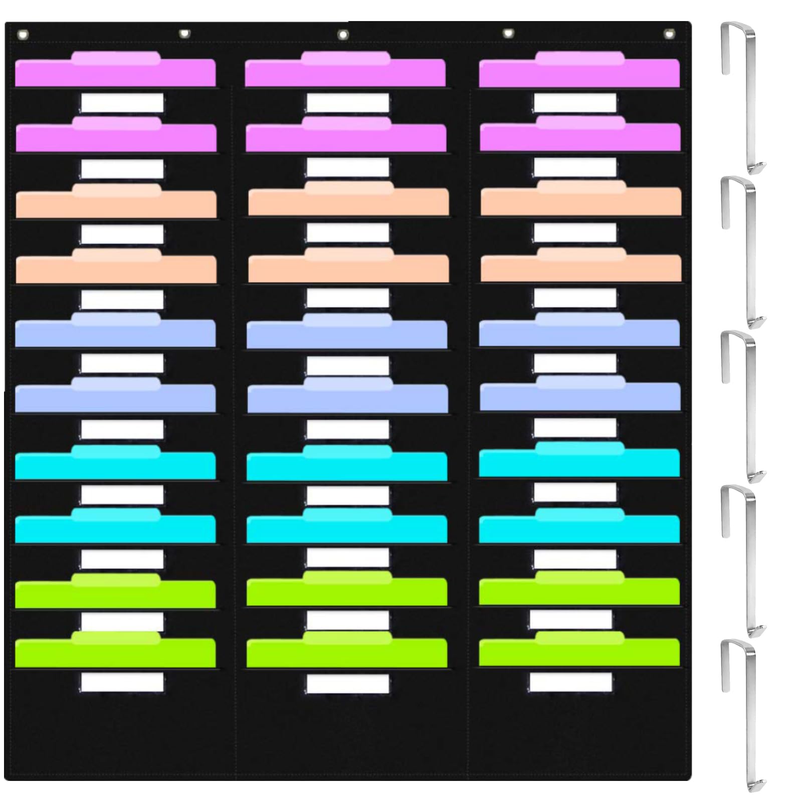 ZKOO 30 Pockets Hanging Wall File Organizer, Heavy Duty Wall Pocket File Holder for A4 Size Paper/Legal/ Letter Size Document, for Classroom, Office, Home Use with 5 Hangers, 30 Tags Pocket