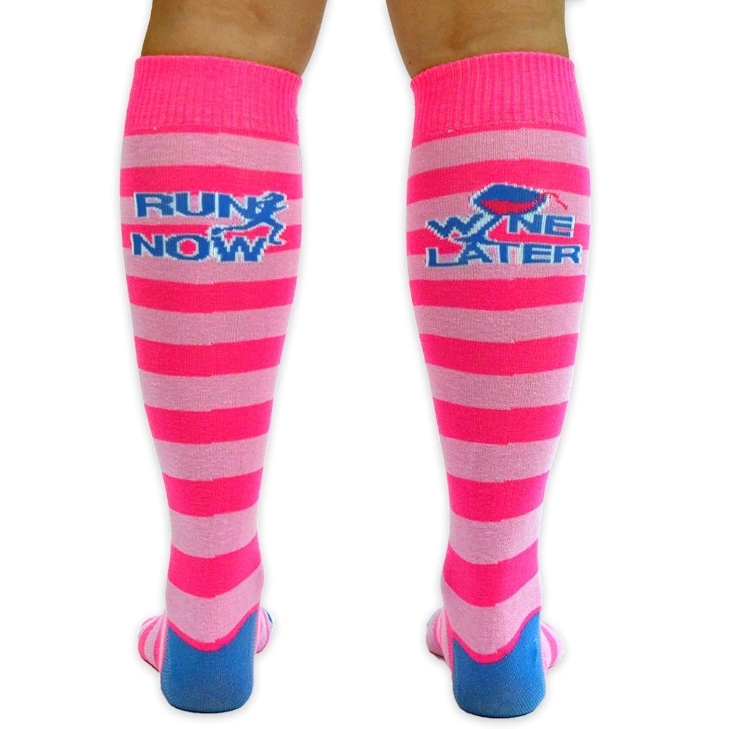 

Yakety Yak! Knee Socks - Run Now Wine Later (Pink Stripes/Teal)