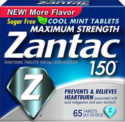 Zantac 150 Maximum Strength Tablets, Cool Mint, 65 Count