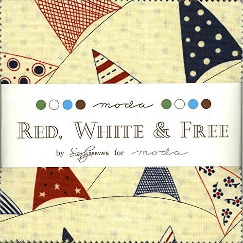 Moda Red, White and Free Charm Pack, Set of 42 5x5-inch (12.7x12.7cm) Precut Cotton Fabric Squares
