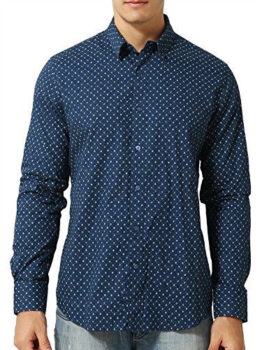 Bentibo Mens Navy Casual Pattern Printed Long Sleeve Button Down Cotton Dress Shirts M