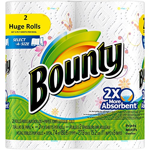 Bounty Select-a-Size Paper Towels, Printed, 167 2-PLY, 2 Huge Roll,...