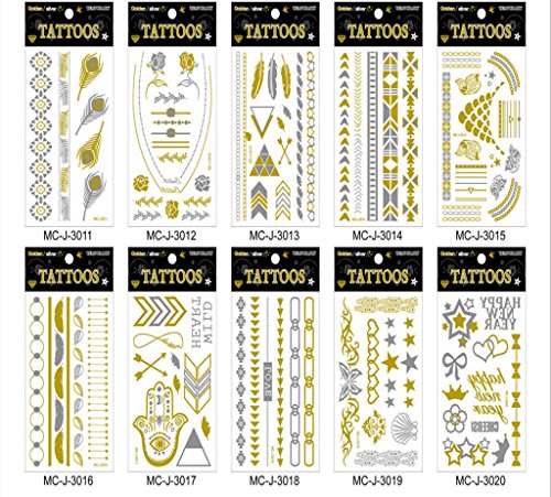 Kela Personalized Environmental Protection Temporary Bling Stickers Shiny Tattoo, 5 Sheets