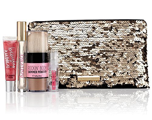Victoria's Secret Heavenly Bling Sequins Bag Gift Set Eau De Parfume Rollerball Lip Gloss Hair Serum and Body Shimmer