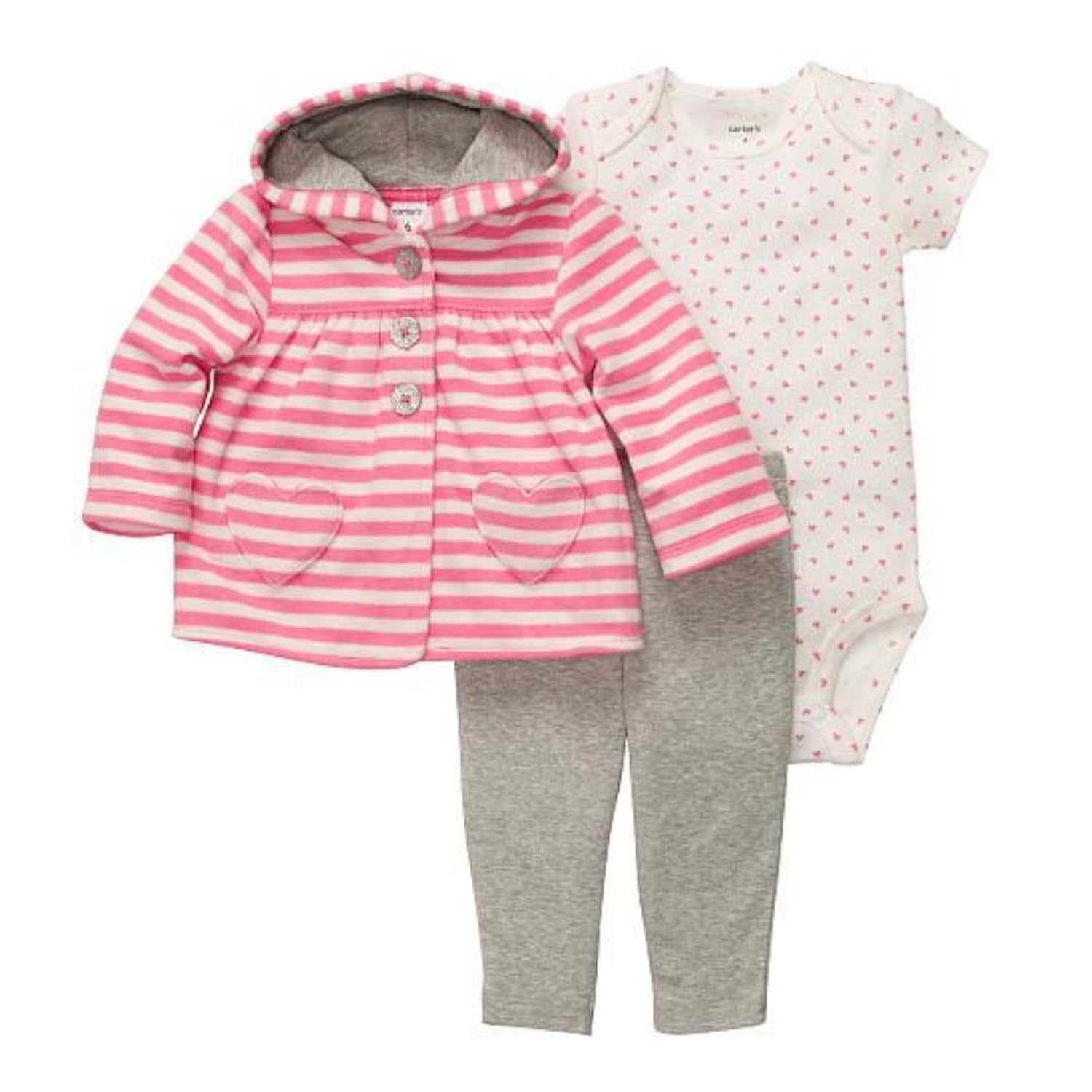 

Carters Infant Girls 3 Piece Set Plush Pink Heart Hoodie Leggings & Shirt