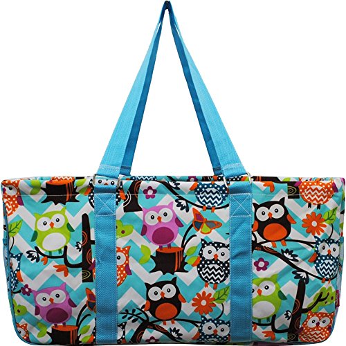 Aqua & White Chevron with Owl Print Utility Tote Bag