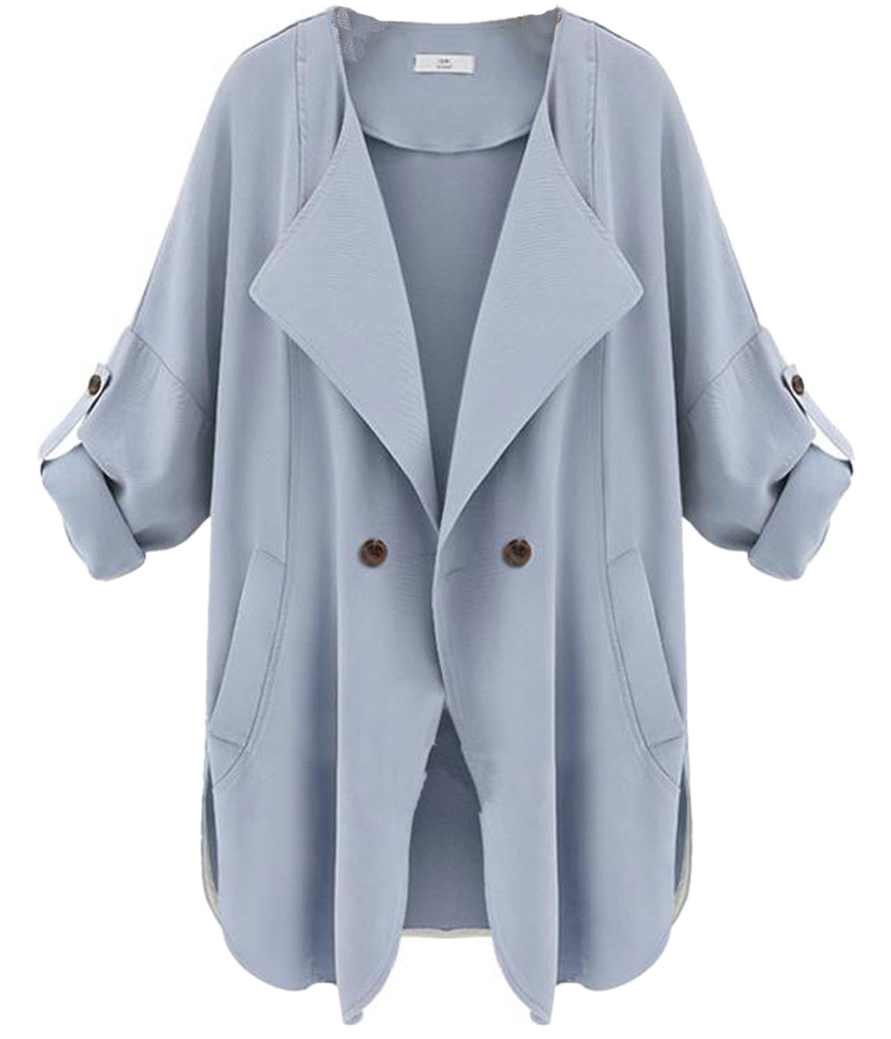 

Sheinside® Women's Blue Long Sleeve Pockets Trench Coat