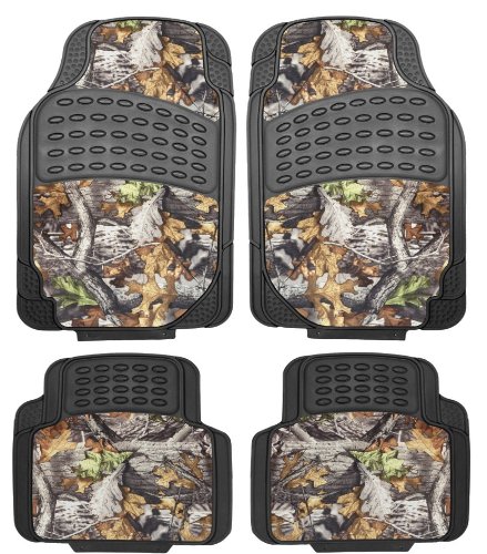 Mossy Surreal Camouflage Set of 4-Piece Car Truck Floor Mat Set - Universal Fit All Weather WaterProof Rubber Material with Camo Pattern Black Color