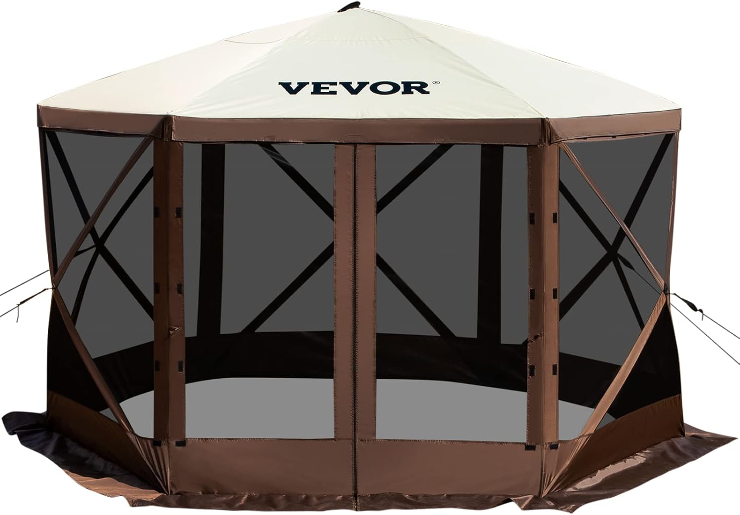 VEVOR Gazebo Screen Tent, 12 X 12 Ft, 6 Sided Pop-up Camping Canopy Shelter Tent With Mesh Windows,Portable Carry Bag, Ground Stakes,Large Shade Tents_voghion.com