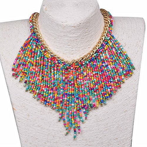Acrylic Beads Tassel Chunky Collar Choker Statement Necklace Pendant
