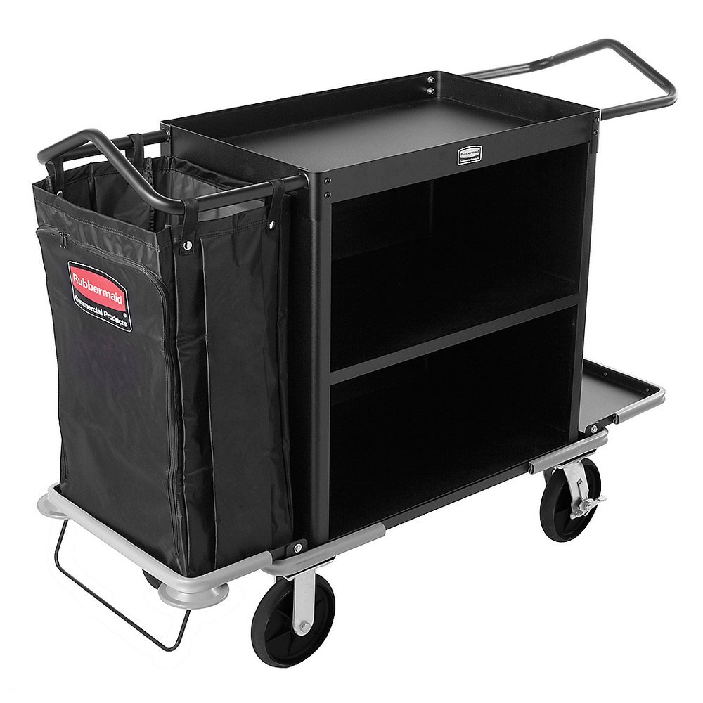 

Rubbermaid Commercial FG9T6300BLA Executive Series Deluxe 3-Shelf High-Capacity Housekeeping Cart, Black