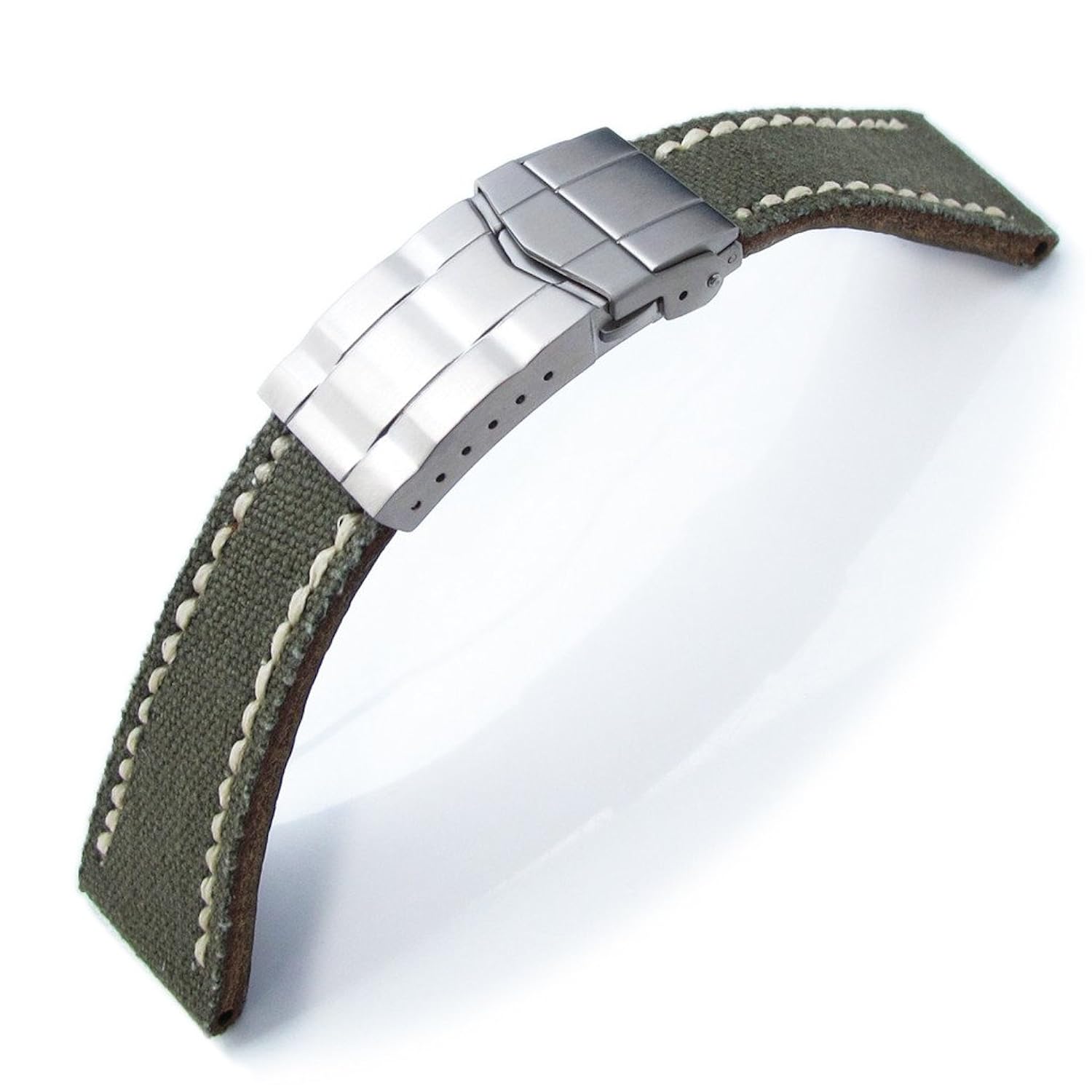 

21mm MiLTAT Military Green Canvas Submariner Clasp Watch Strap, Wax Hand Stitching